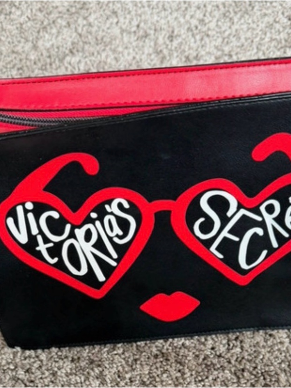 Victoria's Secret Black Cosmetic Bag with Red Heart Sunglasses Graphic